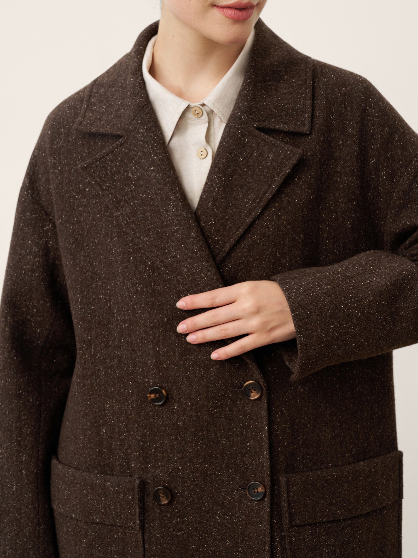 Wool Silk Double-Breasted Lapel Coat SAPPHIRE