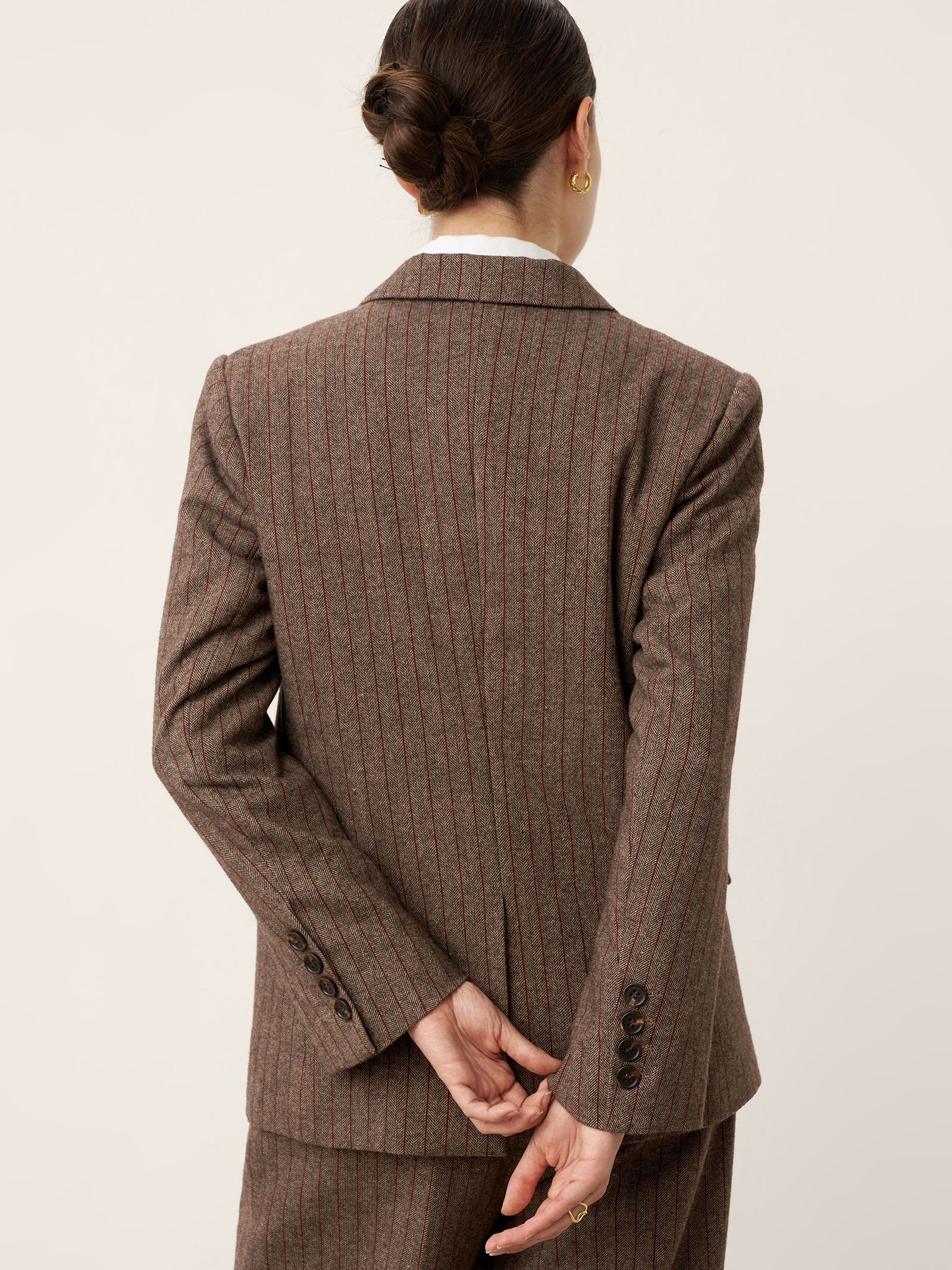 Wool Striped Notched Lapel Suit Blazer DAPHNE