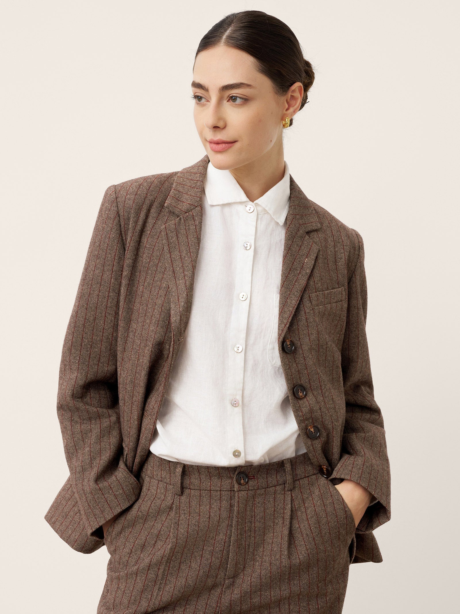 Wool Striped Notched Lapel Suit Blazer DAPHNE
