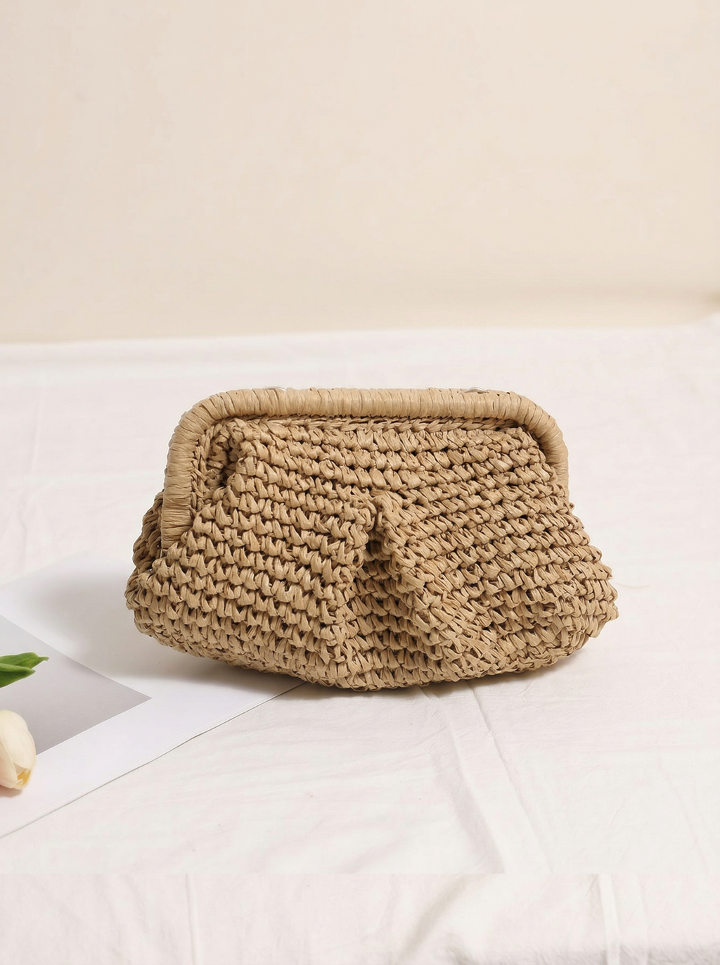 Woven Straw Crossbody Bag with Chain Strap