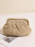 Woven Straw Crossbody Bag with Chain Strap