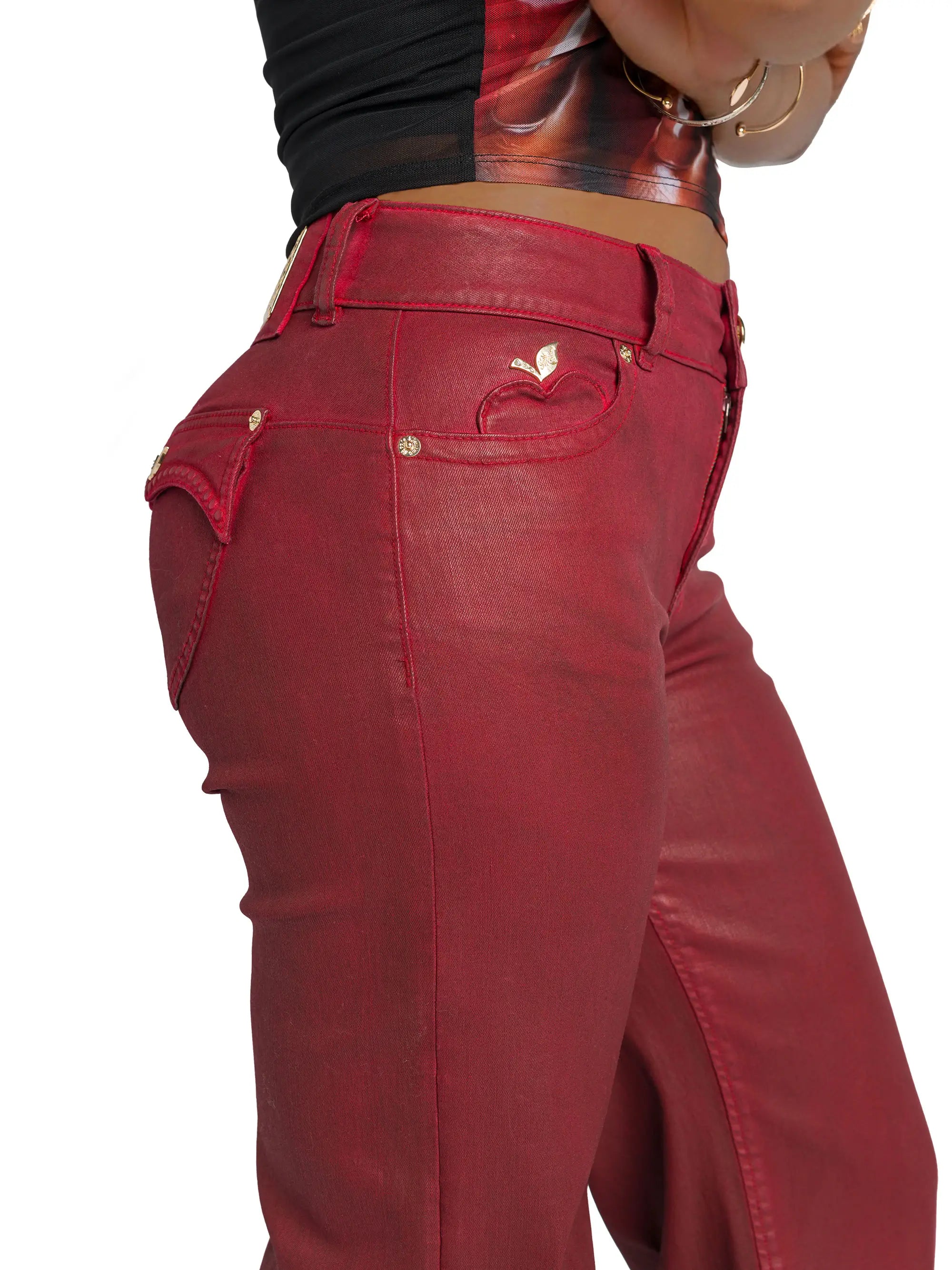Low Rise Wide Leg Jean - Red Delicious