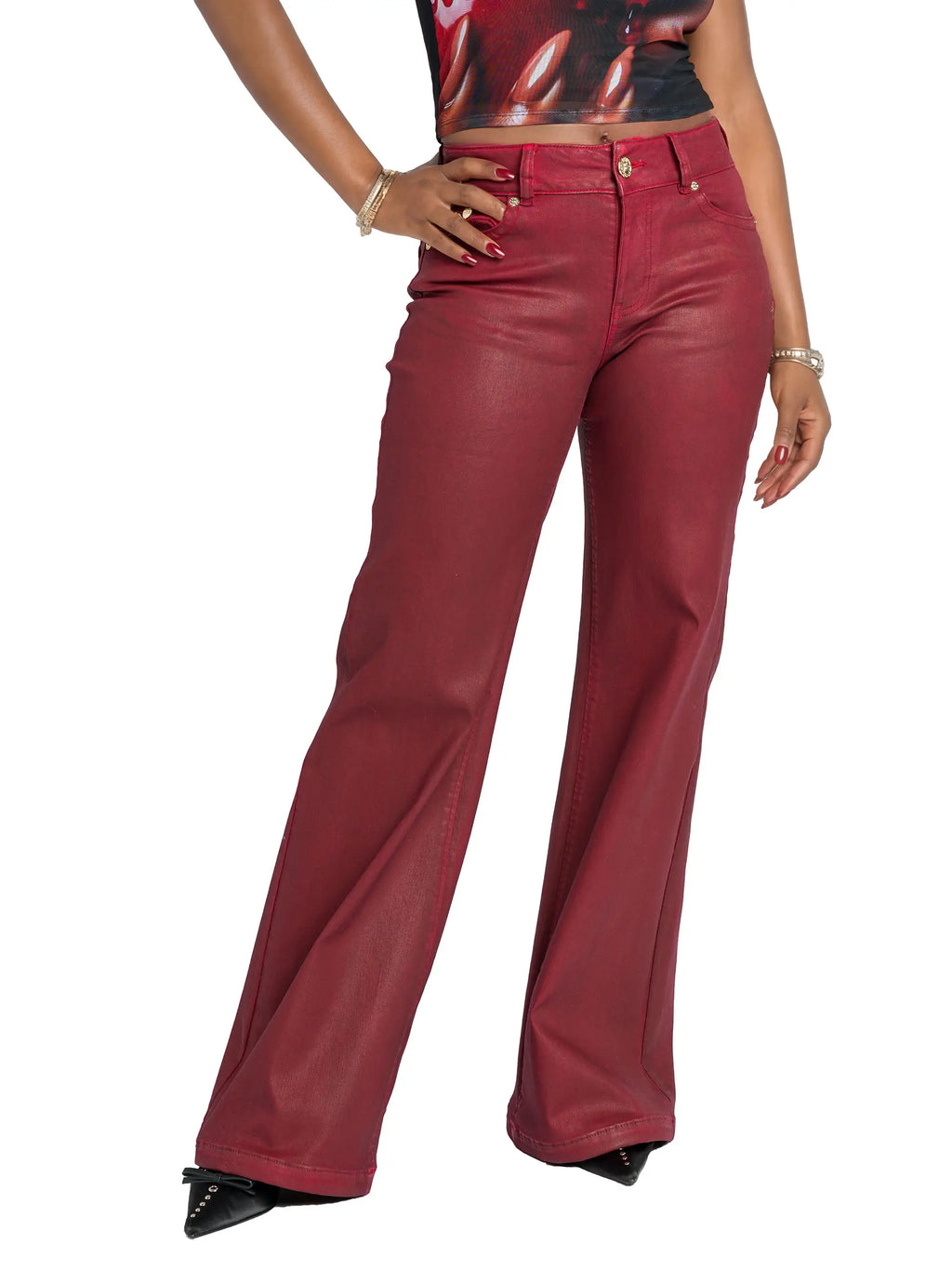 Low Rise Wide Leg Jean - Red Delicious
