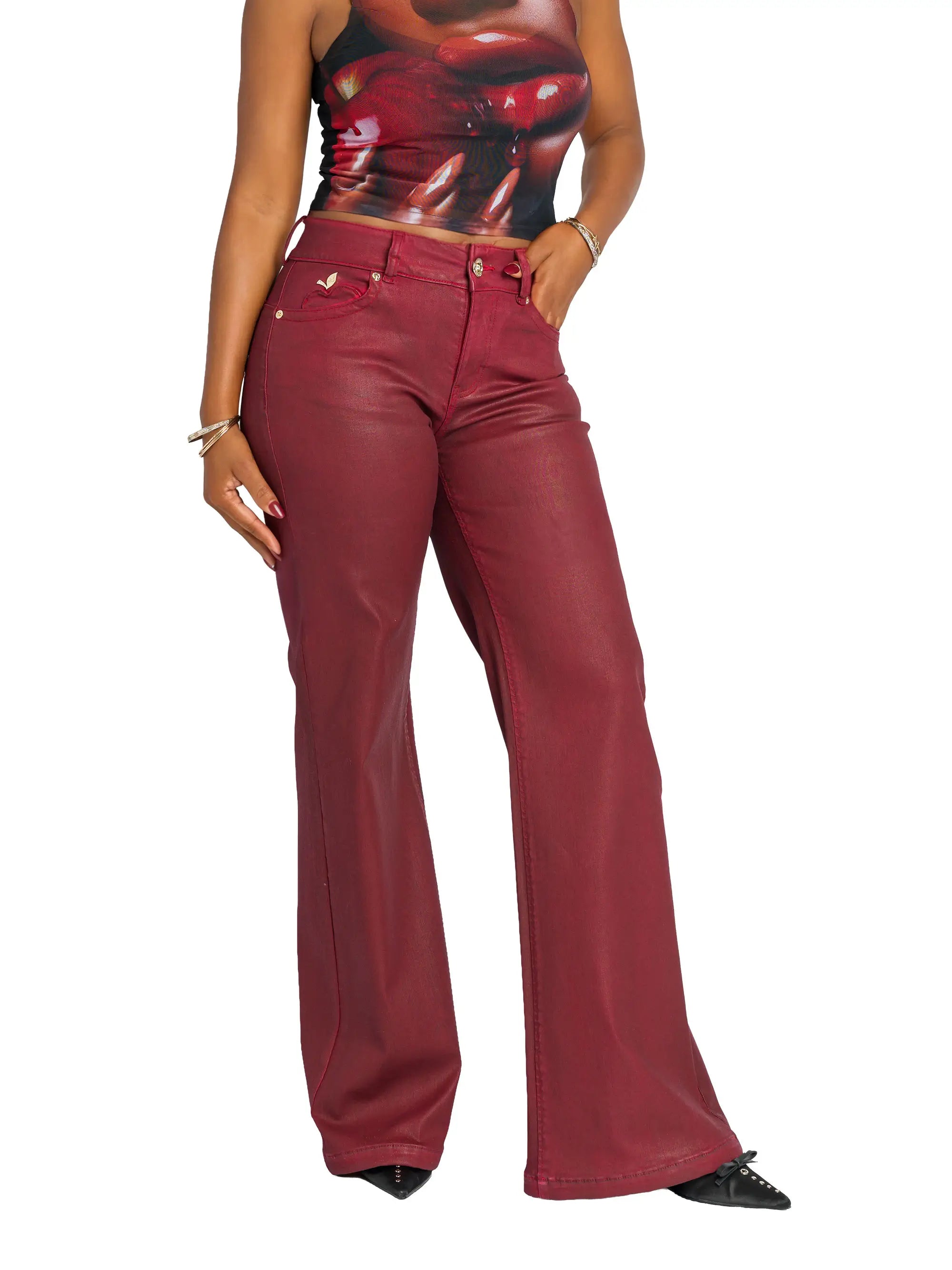 Low Rise Wide Leg Jean - Red Delicious