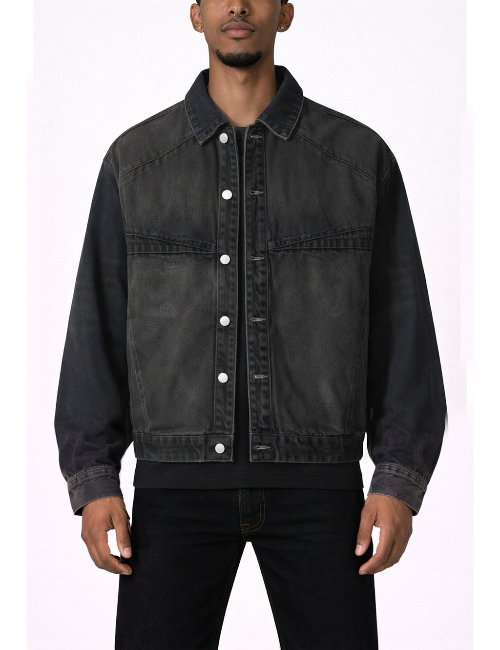 NOIR PATCHWORK WAXED DENIM JACKET