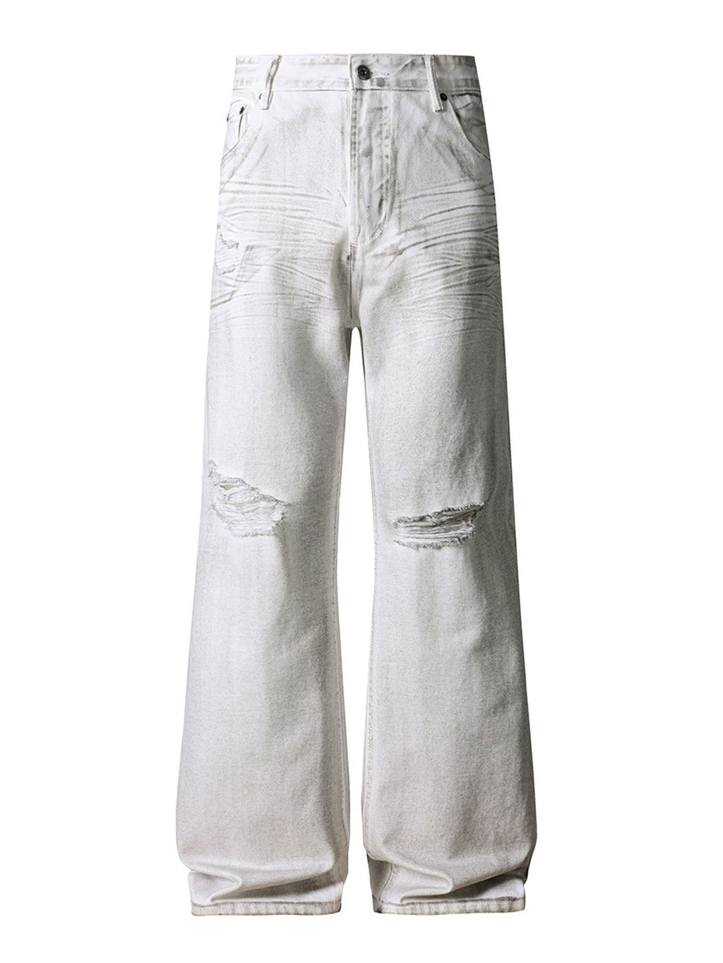 IVORY DISTRESSED BOOTCUT DENIM