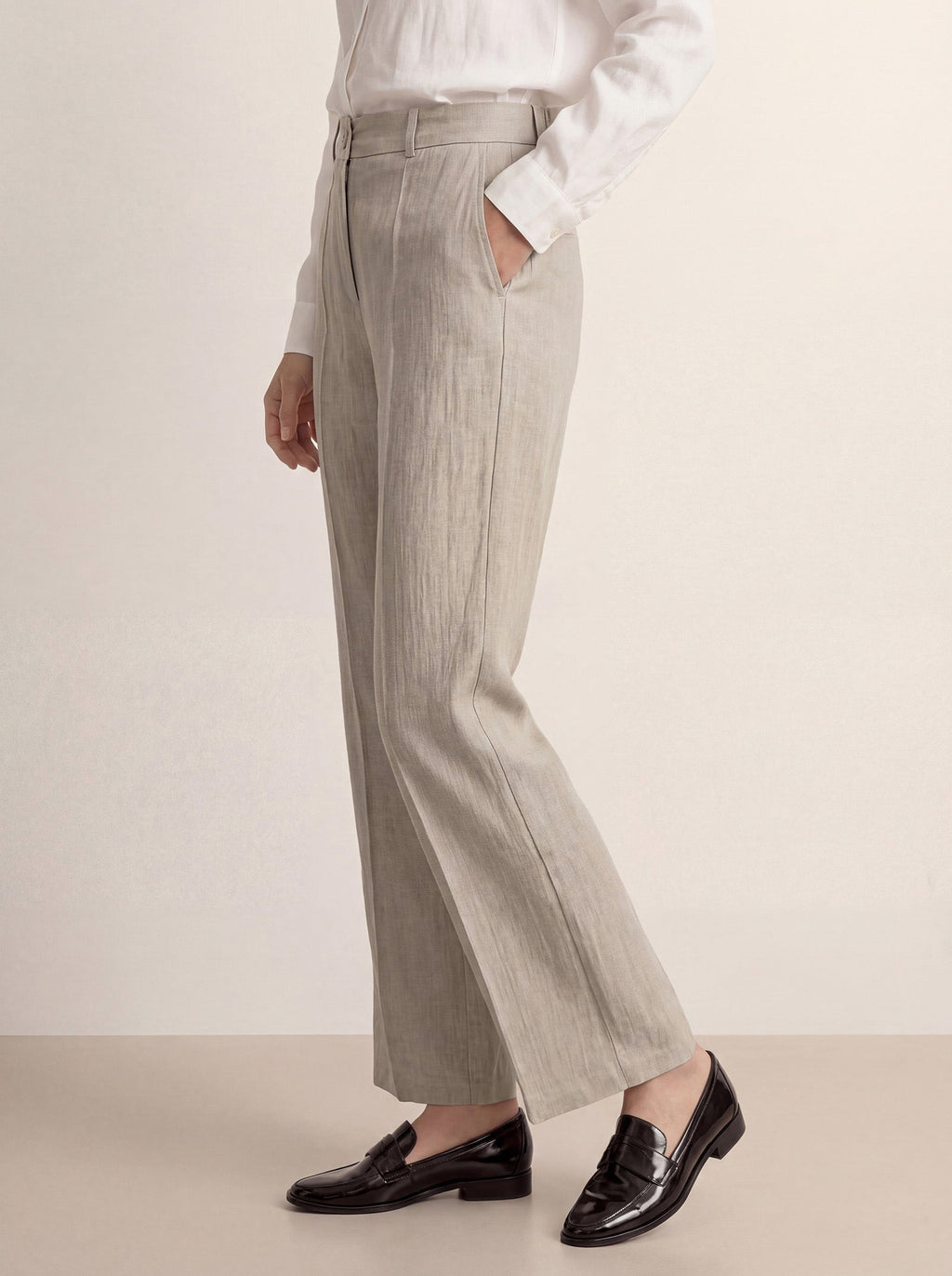 Linen Tailored Wide Leg Full Length Pants LEIGHTON
