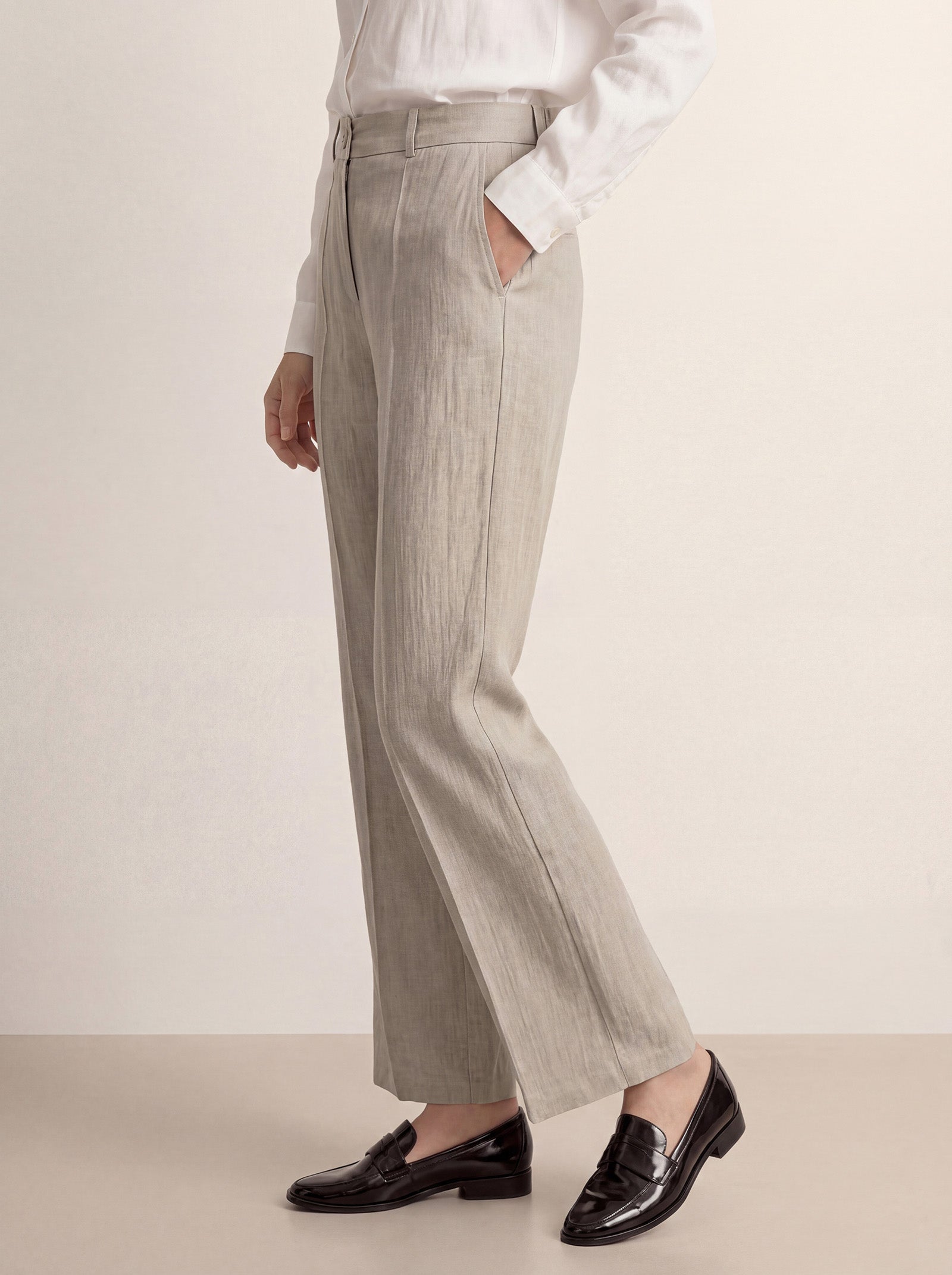 Linen Tailored Wide Leg Full Length Pants LEIGHTON