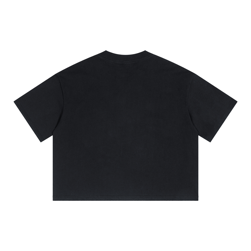 Alone Streetwear Tee Cropped Boxy T-Shirt Y2K 250GSM Summer Black Short Sleeve Crew Neck