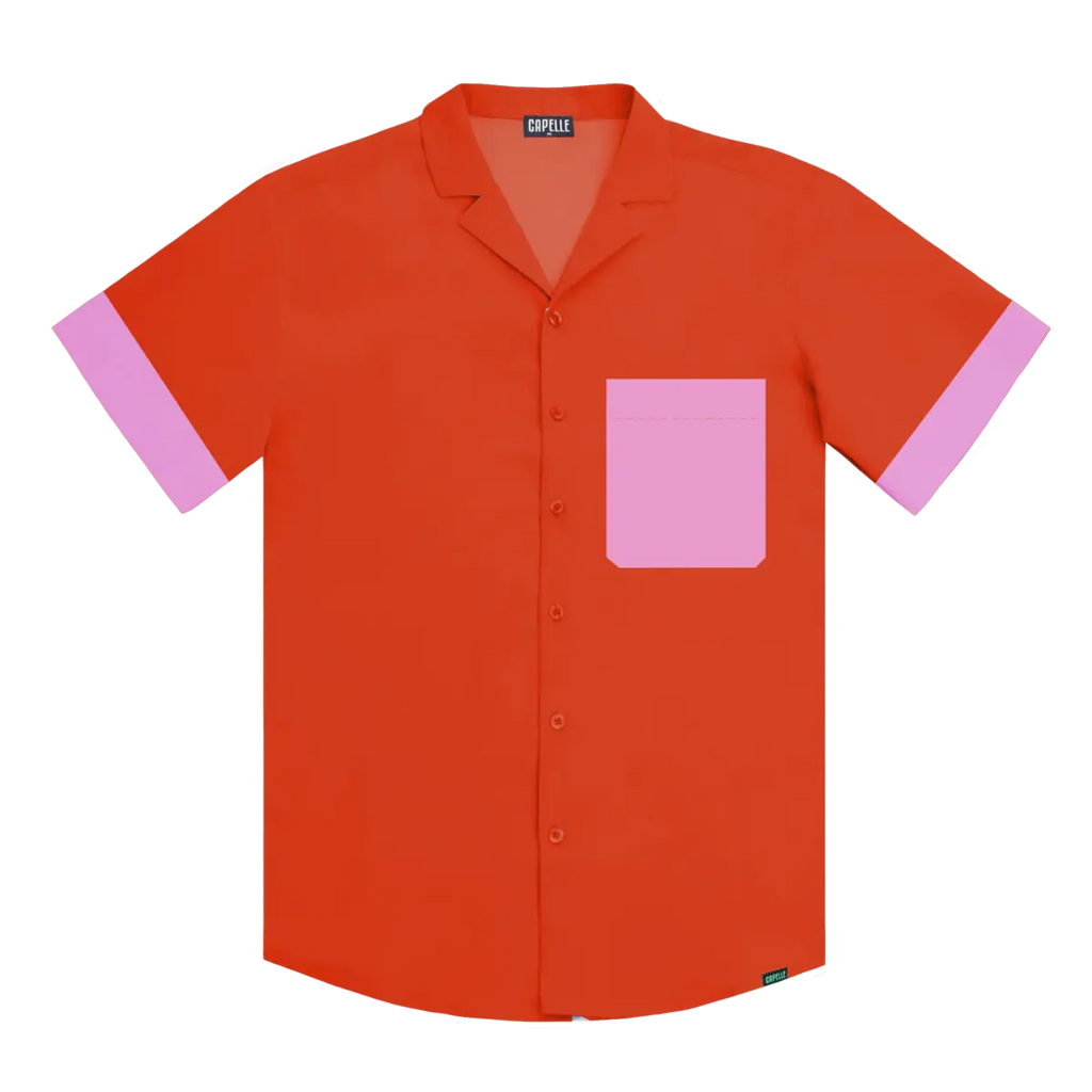 Men’s Short Sleeve Tailored Fit Button-Down Shirt – Coral Flame