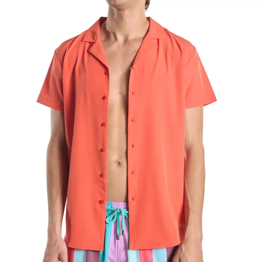 Men’s Short Sleeve Tailored Fit Button-Down Shirt – Coral