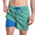 Men’s Premium Compression-Lined Hybrid Shorts – Deco Maze-Key Lime