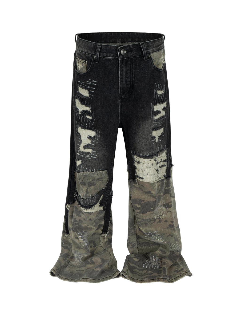 NOIR SCAB CAMO FLARE DENIM