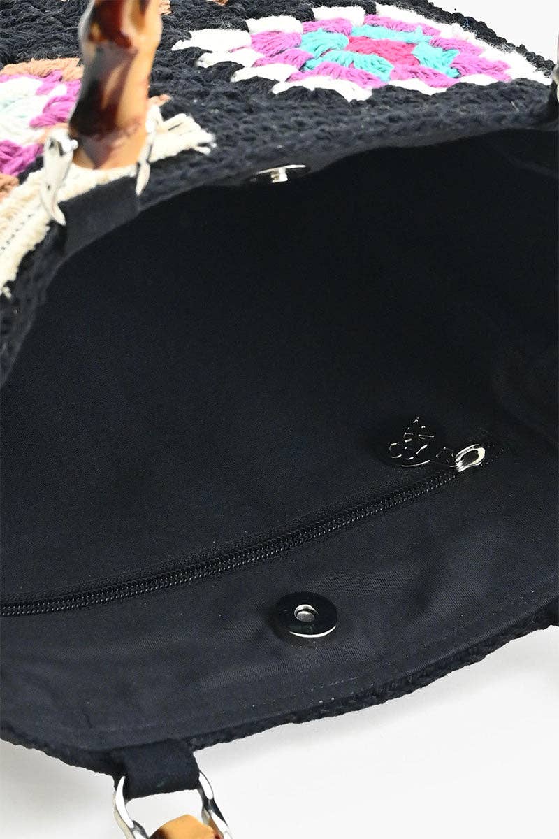 Noir Elegance Crochet Tote