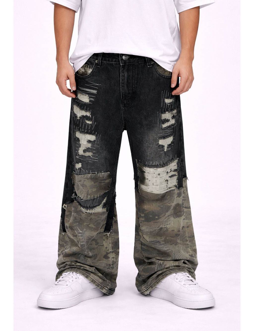 NOIR SCAB CAMO FLARE DENIM