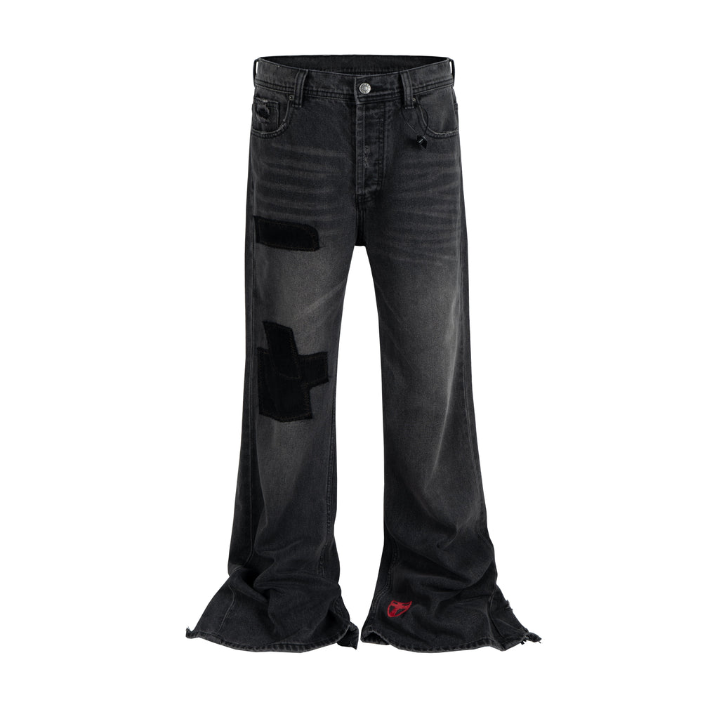 DARK PATCHWORK FLARE DENIM
