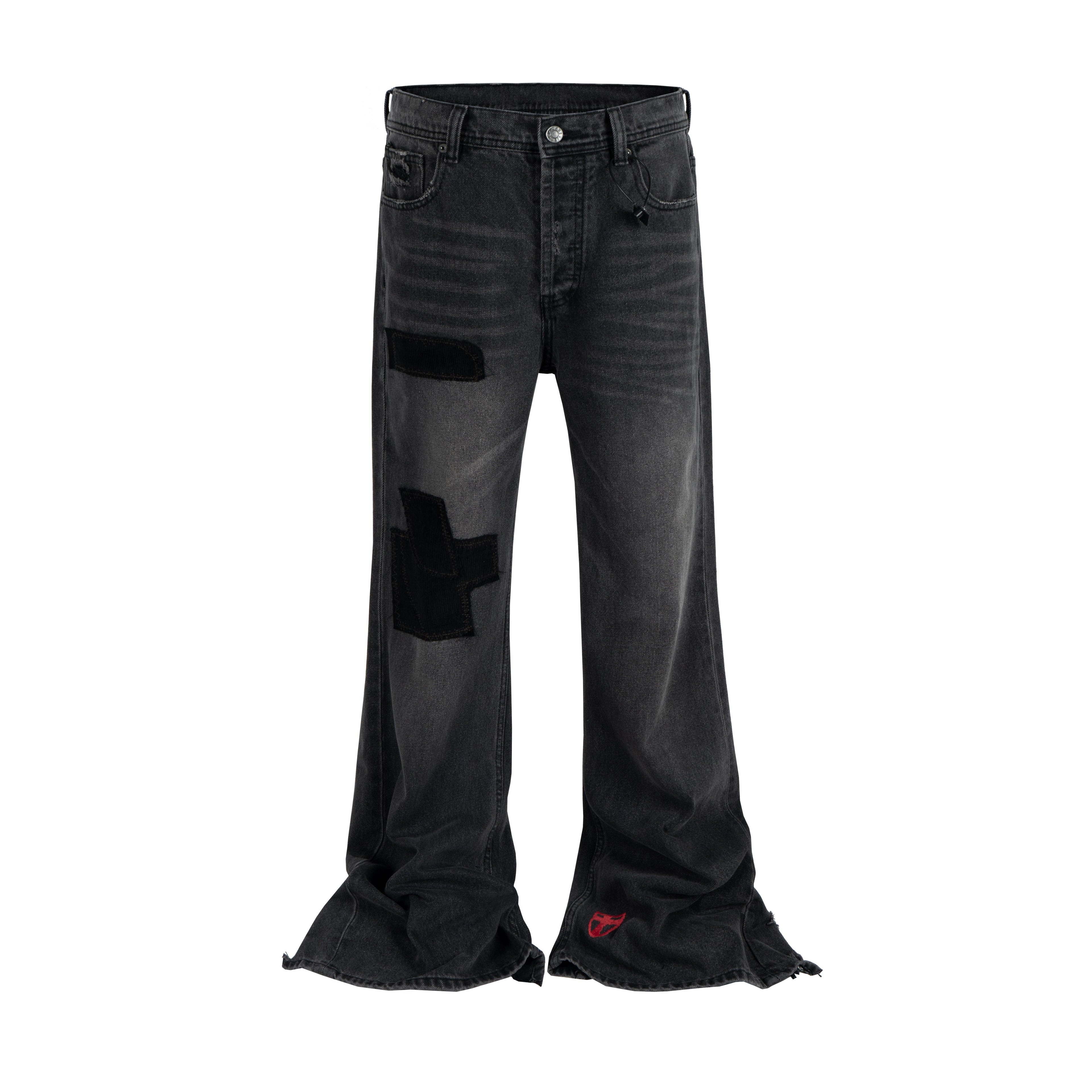 DARK PATCHWORK FLARE DENIM