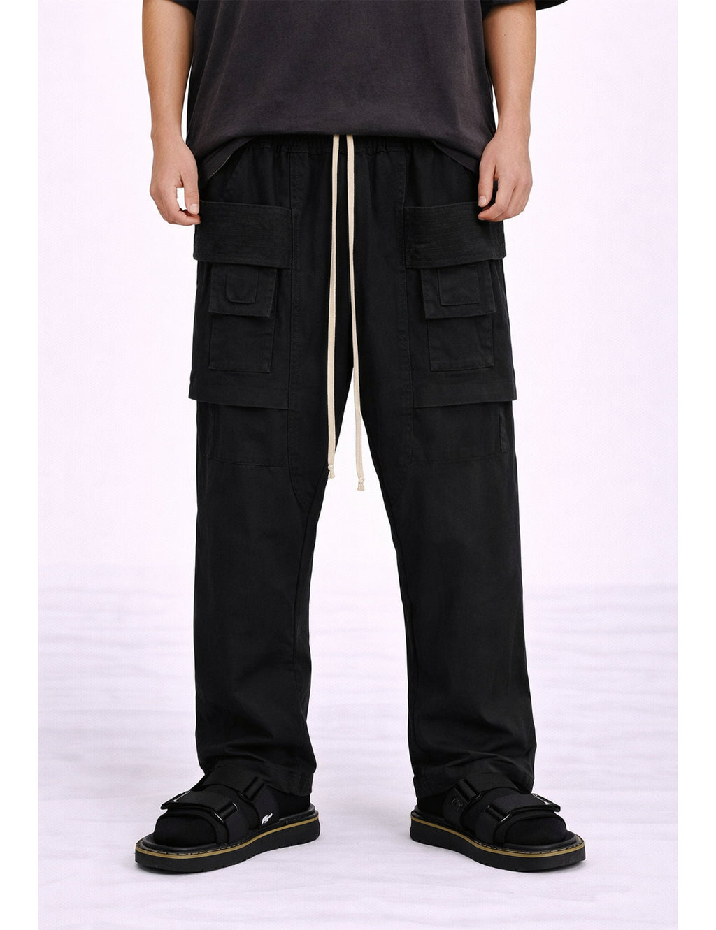 NOIR DROP-CROTCH DRAWSTRING CARGO PANTS