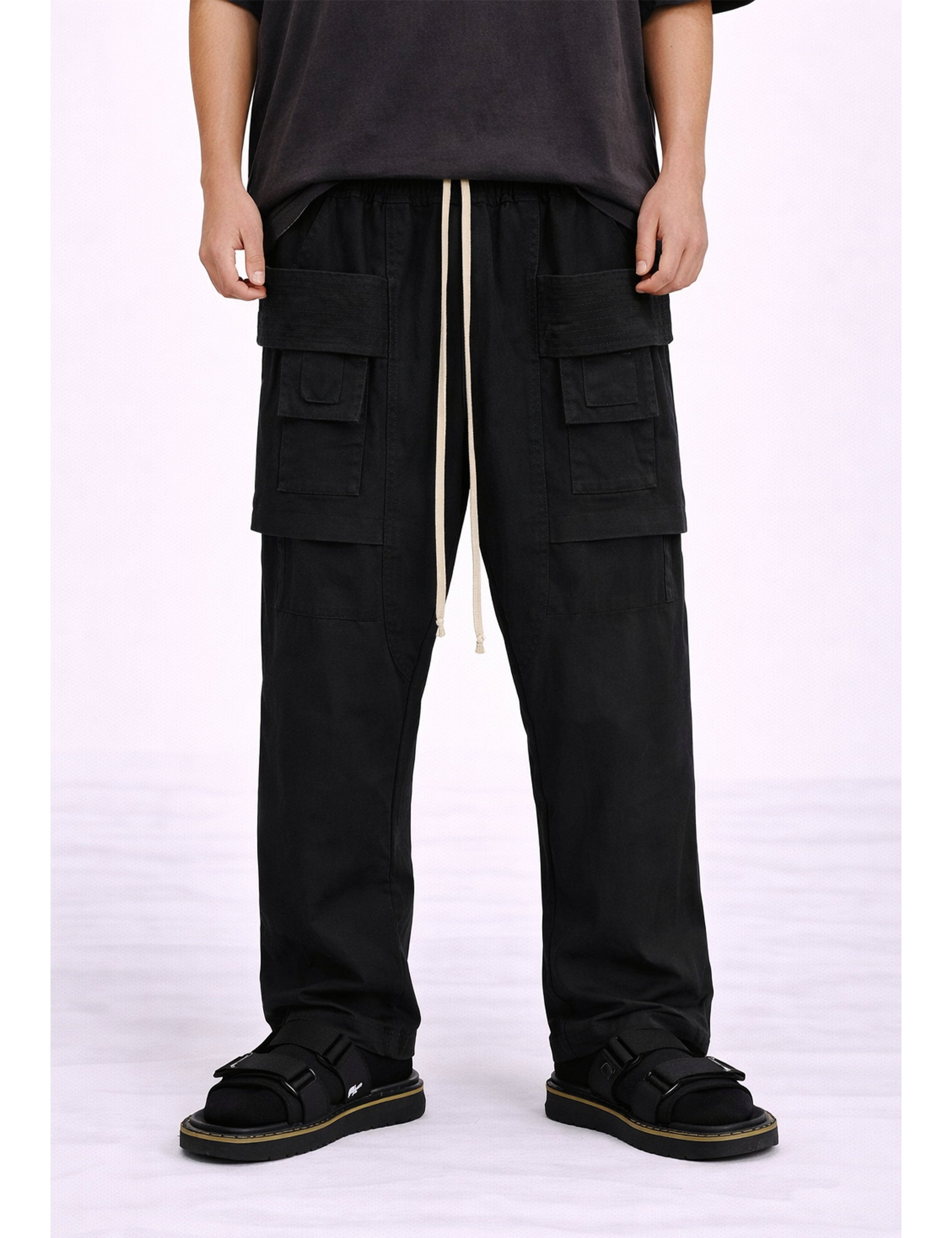 NOIR DROP-CROTCH DRAWSTRING CARGO PANTS