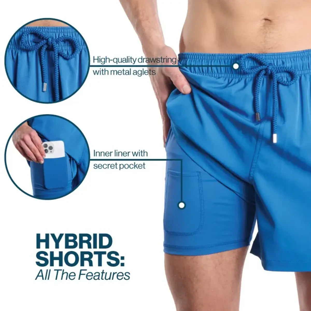 Men’s Premium Compression-Lined Hybrid Shorts – Sand Waves-Harbor and Surf