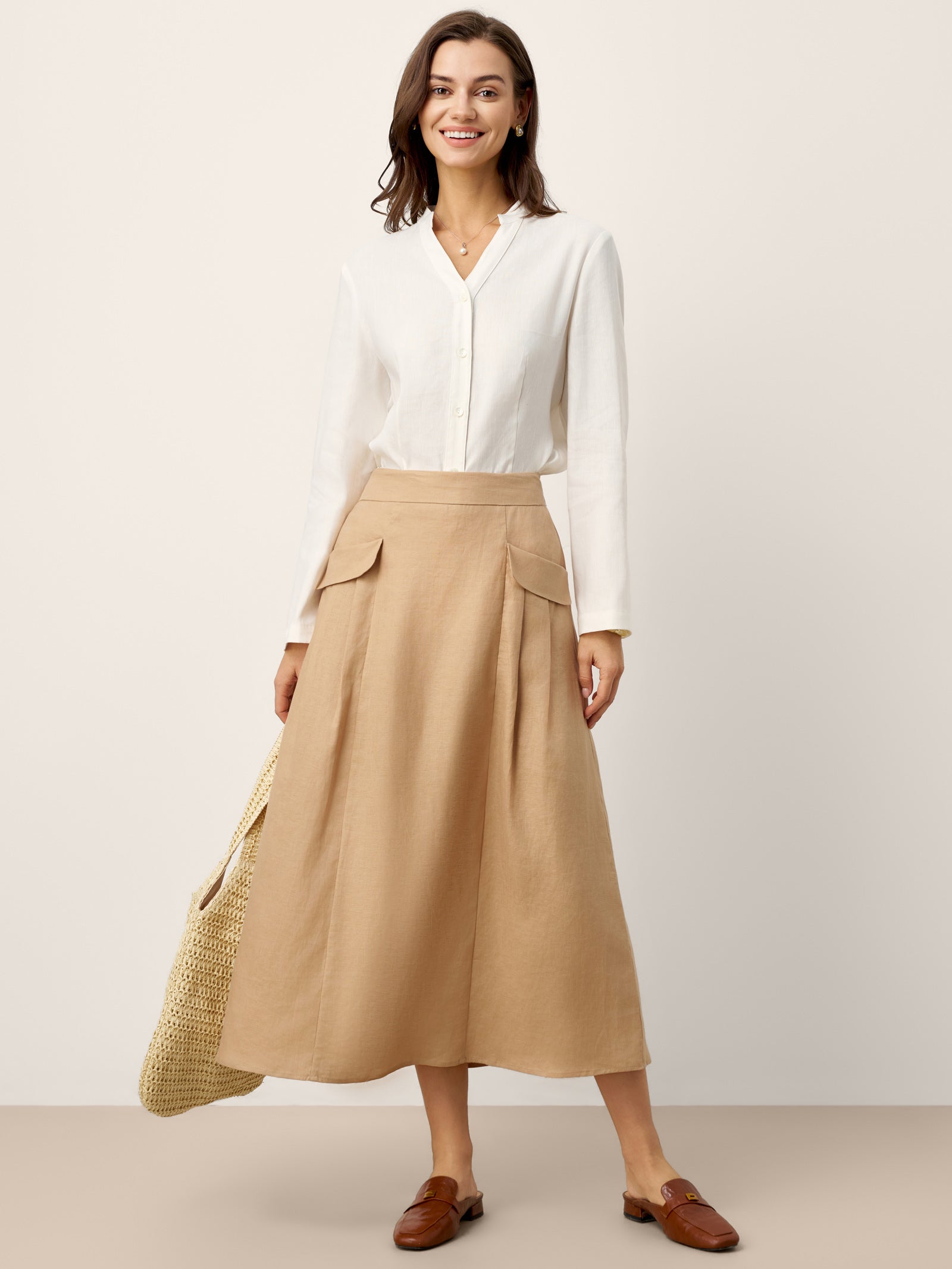 100% Linen Flap Pocket A-Line Skirt IANTHE
