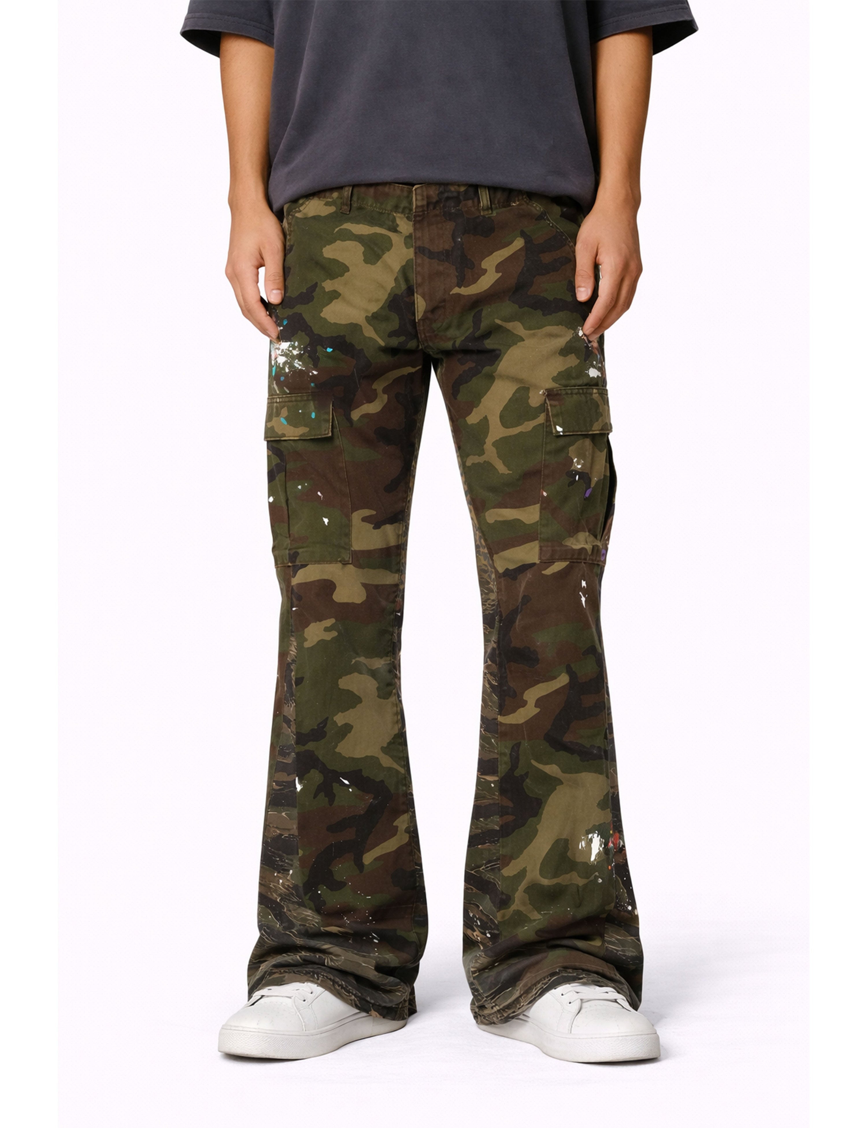 CAMO SPLIT FLARE DENIM