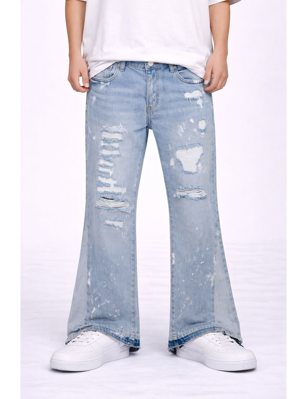SKY DISTRESSED SPLIT FLARE DENIM