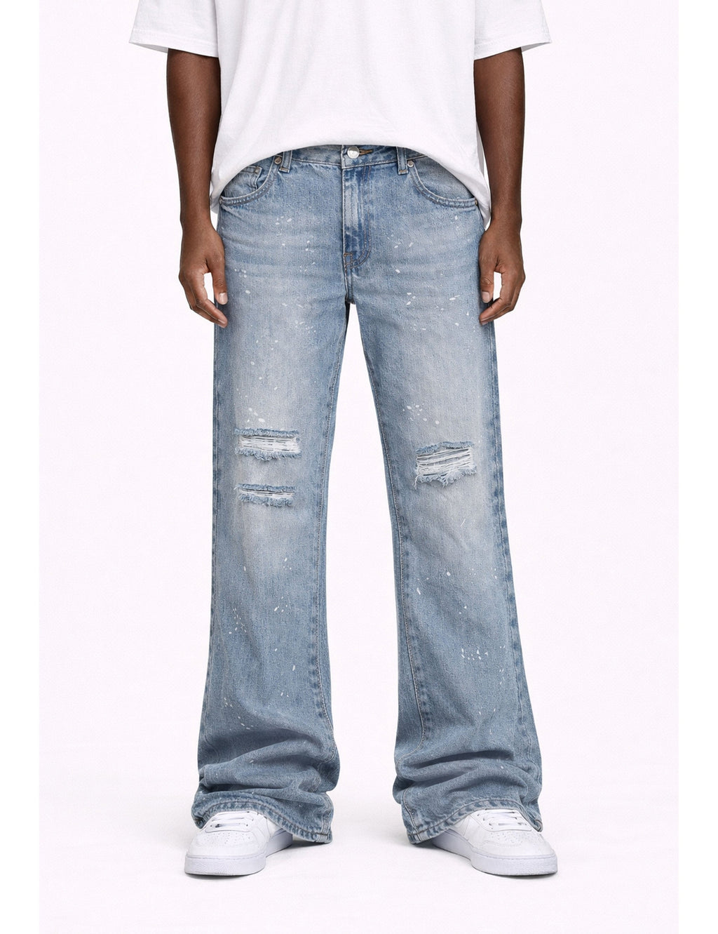 AZUL DISTRESSED SPLIT FLARE DENIM