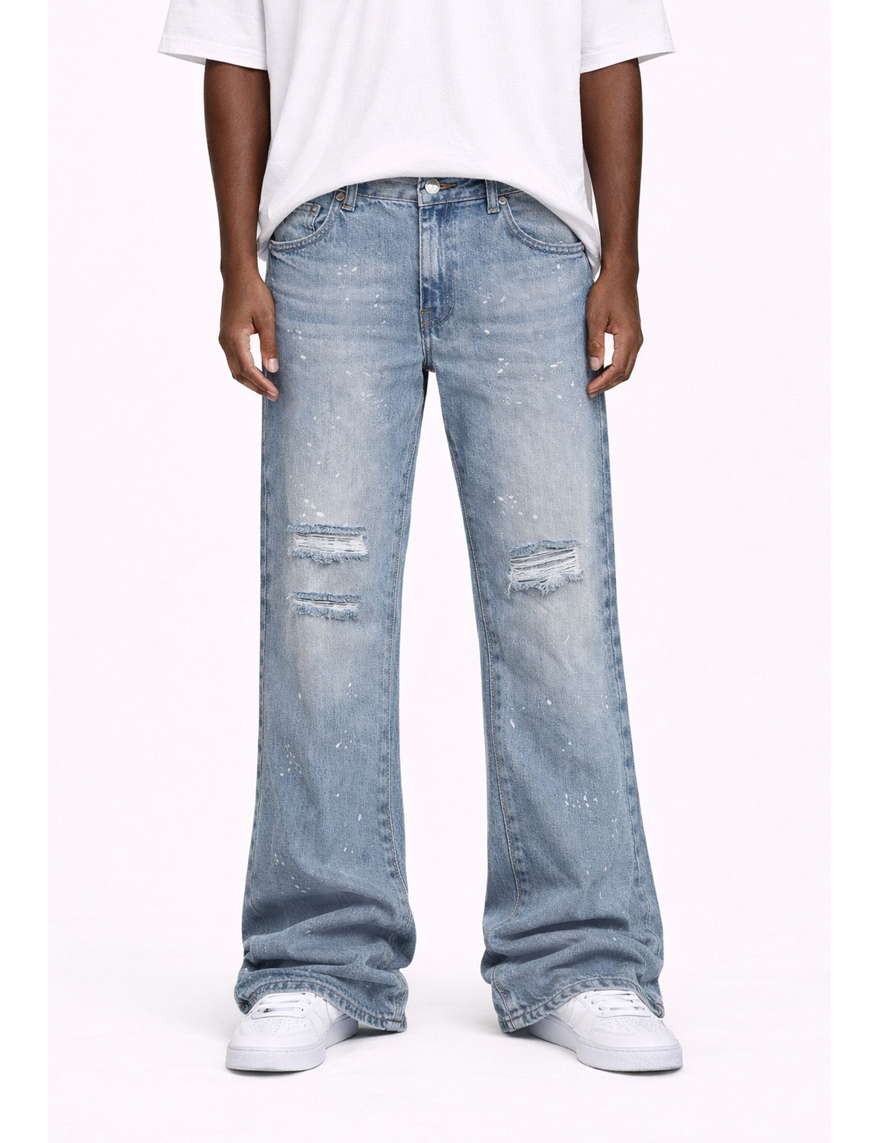AZUL DISTRESSED SPLIT FLARE DENIM