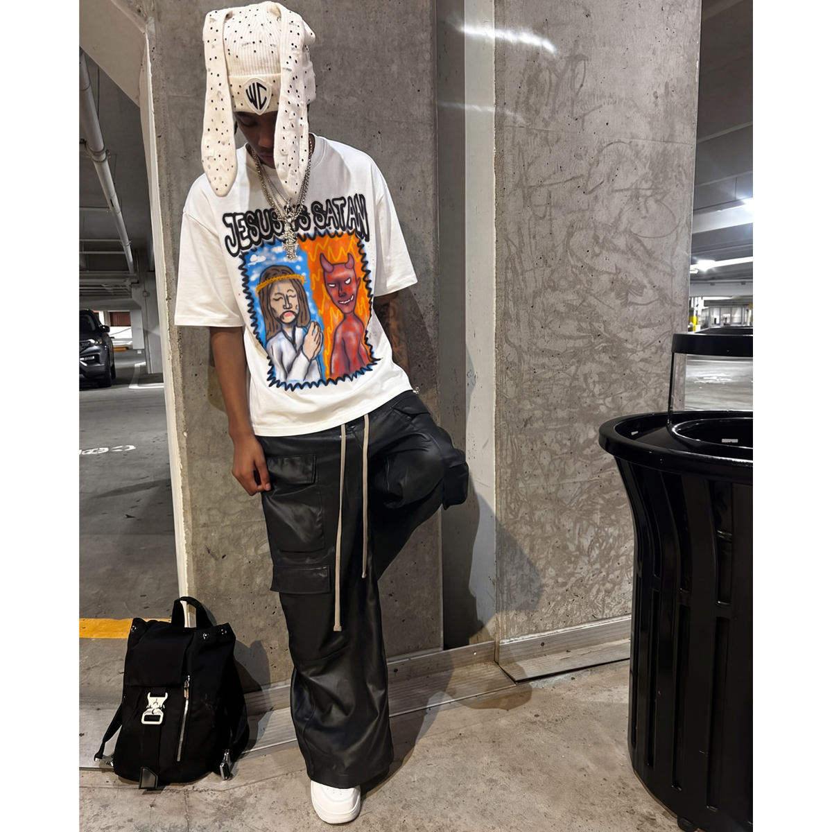 Jesus Vs Satan Streetwear Tee Y2k T-Shirt White Boxy Cropped 250GSM Summer Short Sleeve Crew Neck