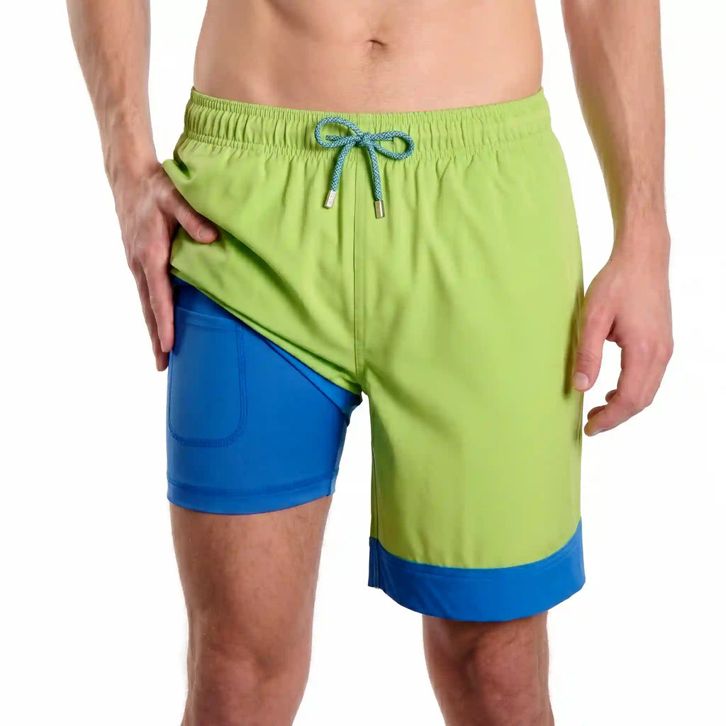 Men’s Premium Compression-Lined Hybrid Shorts – Key Lime