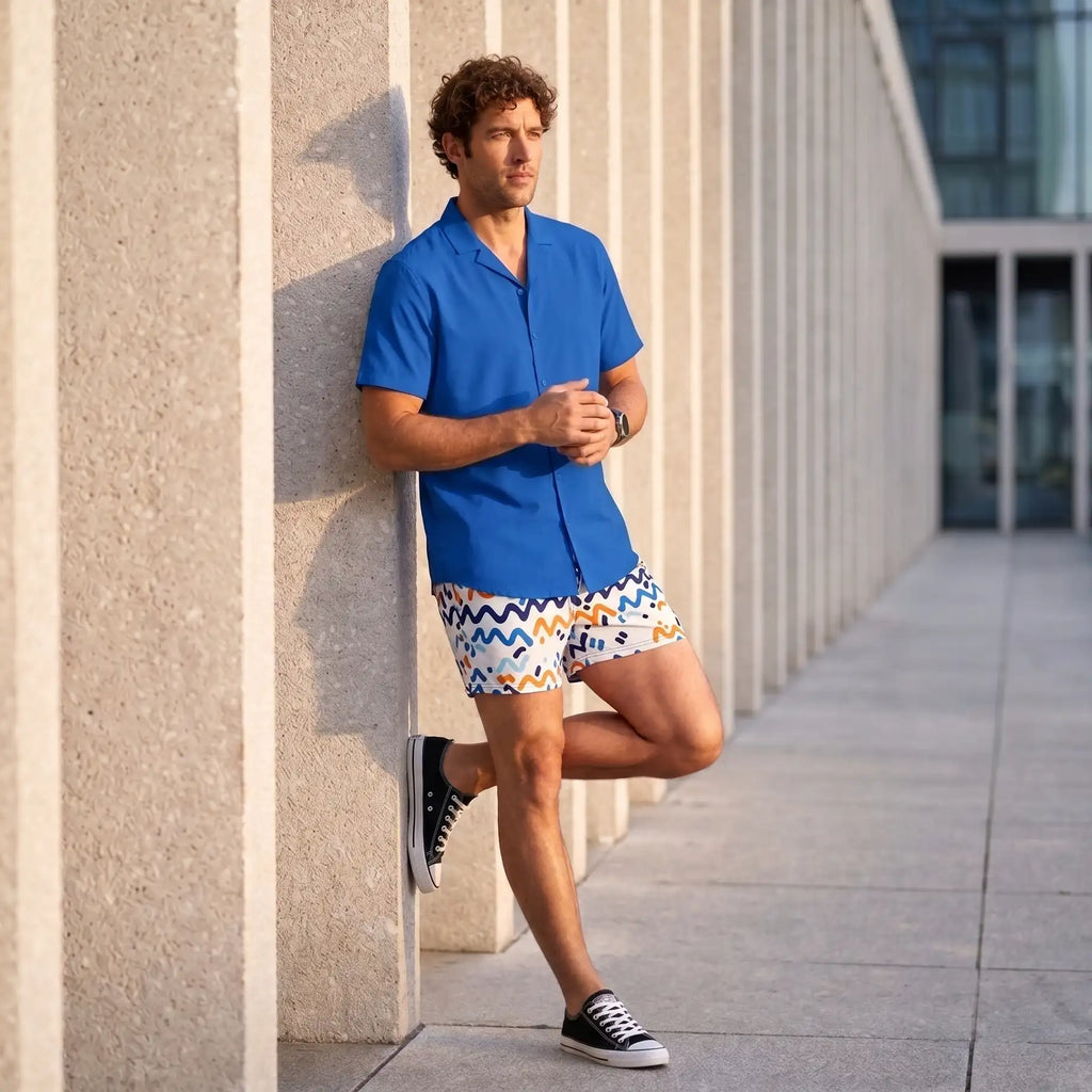 Men’s Premium Compression-Lined Hybrid Shorts – Line Rush-Ocean and Sol