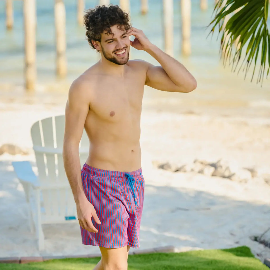 Men’s Premium Compression-Lined Hybrid Shorts – Linear Drift-Blaze and Harbor