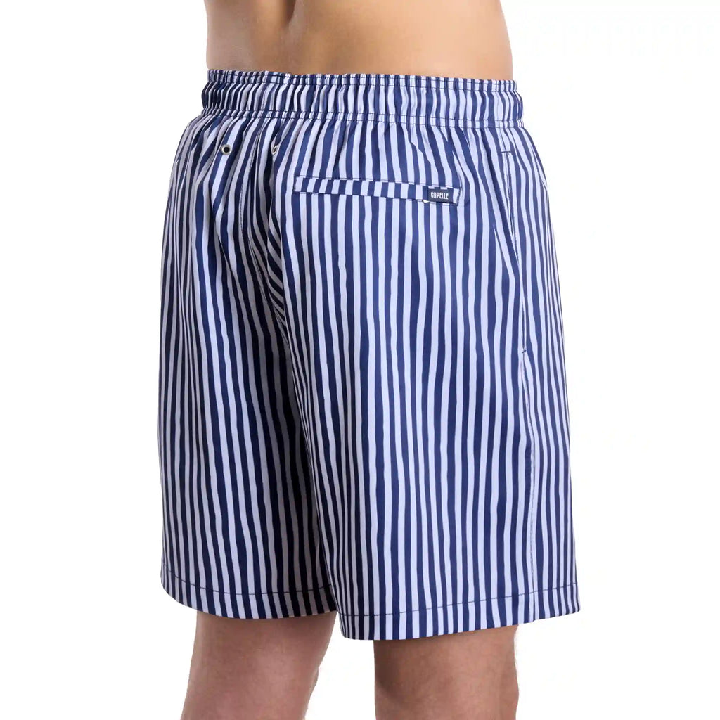 Men’s Premium Compression-Lined Hybrid Shorts – Marina Pinstripe-Indigo and Surf