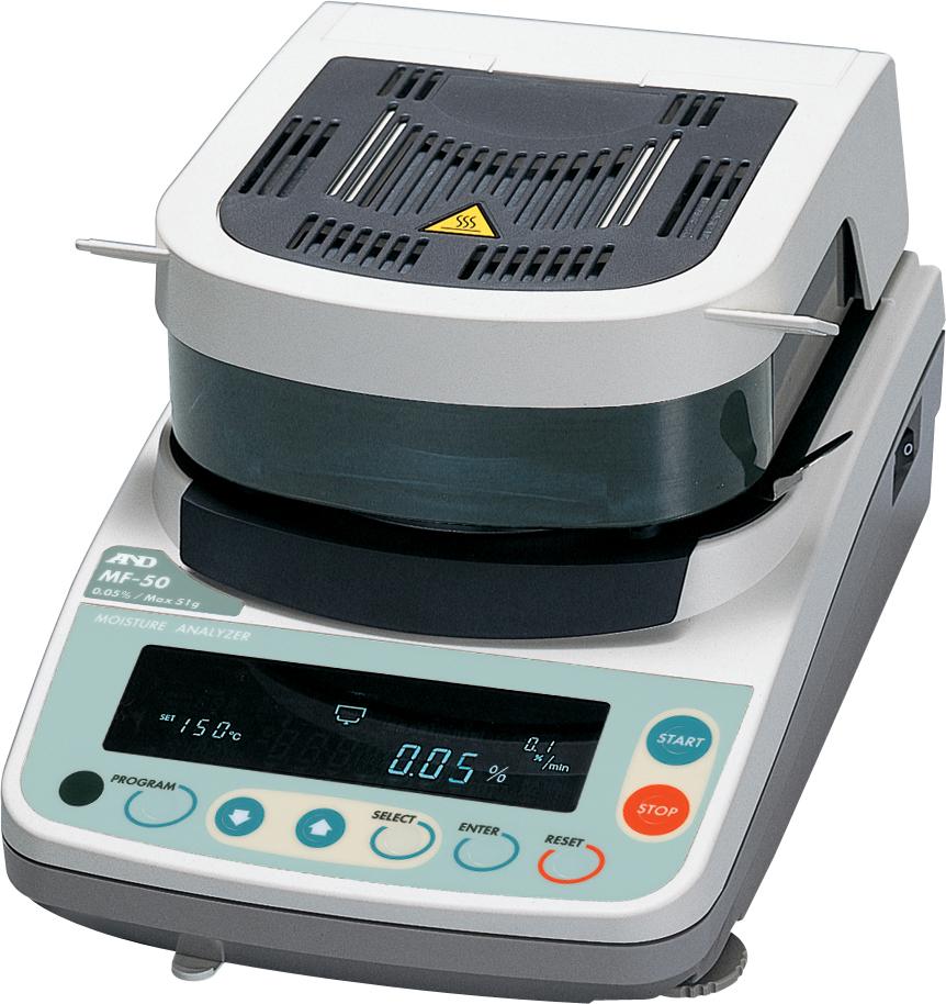 A&D Weighing MF-50 Moisture Analyzer, 51 g x 0.002 g / 0.05%, Halogen