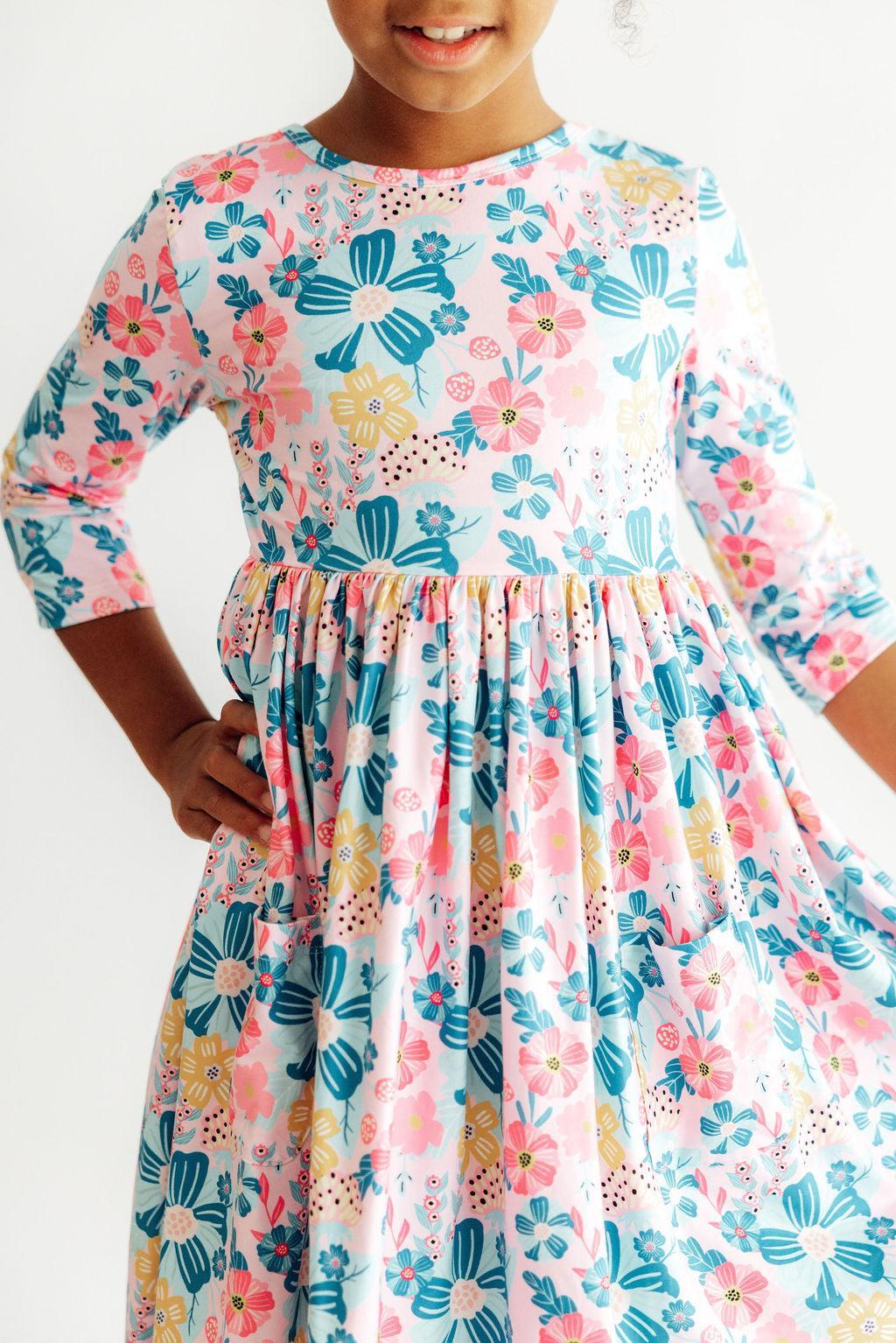 Floral Garden 3/4 Sleeve Pocket Twirl Dress