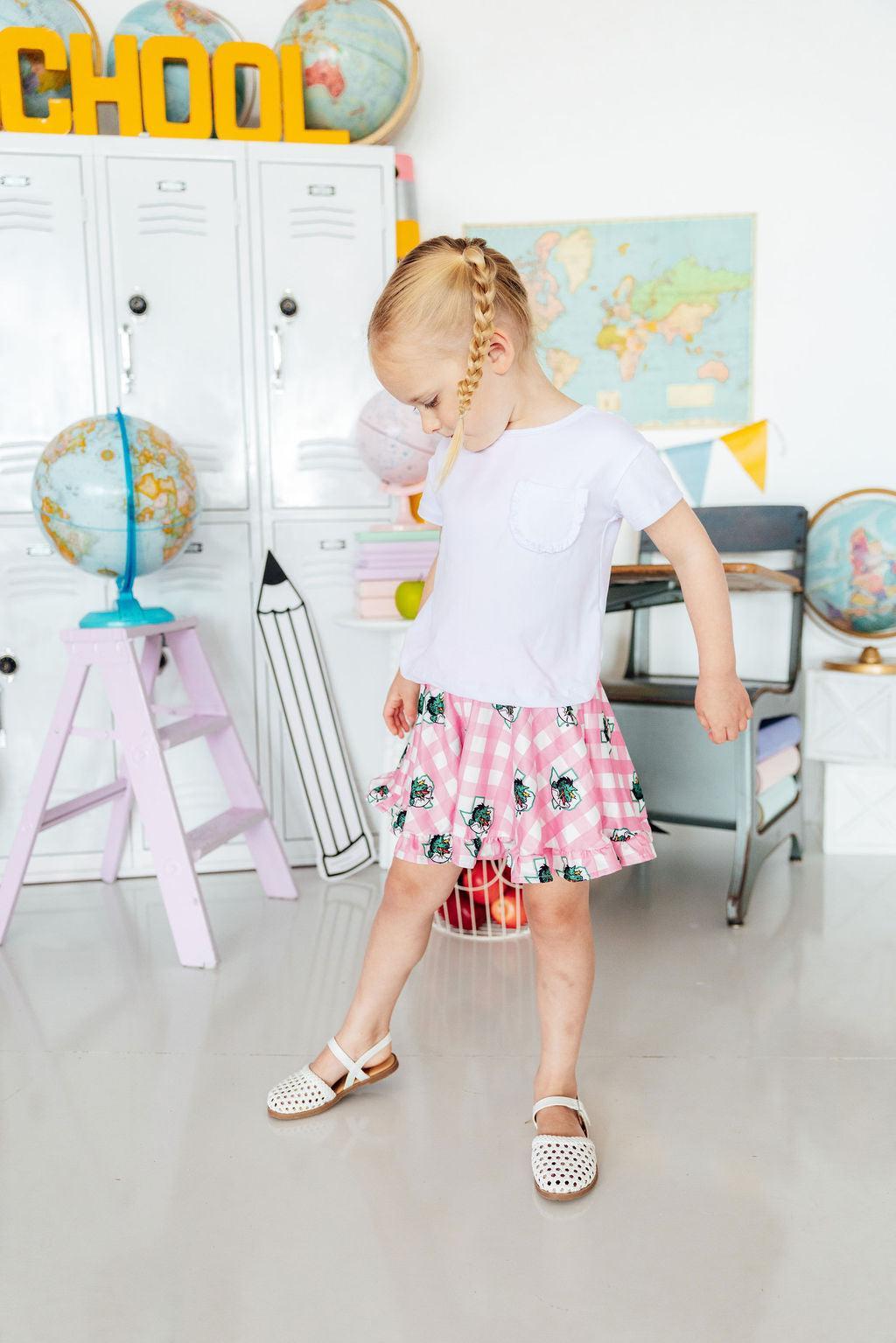 Southlake Carroll Gingham Dragons Ruffle Twirl Skort