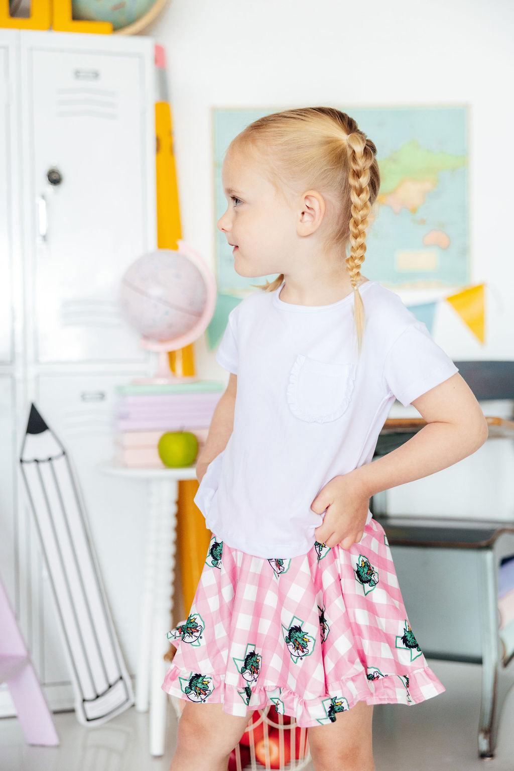 Southlake Carroll Gingham Dragons Ruffle Twirl Skort