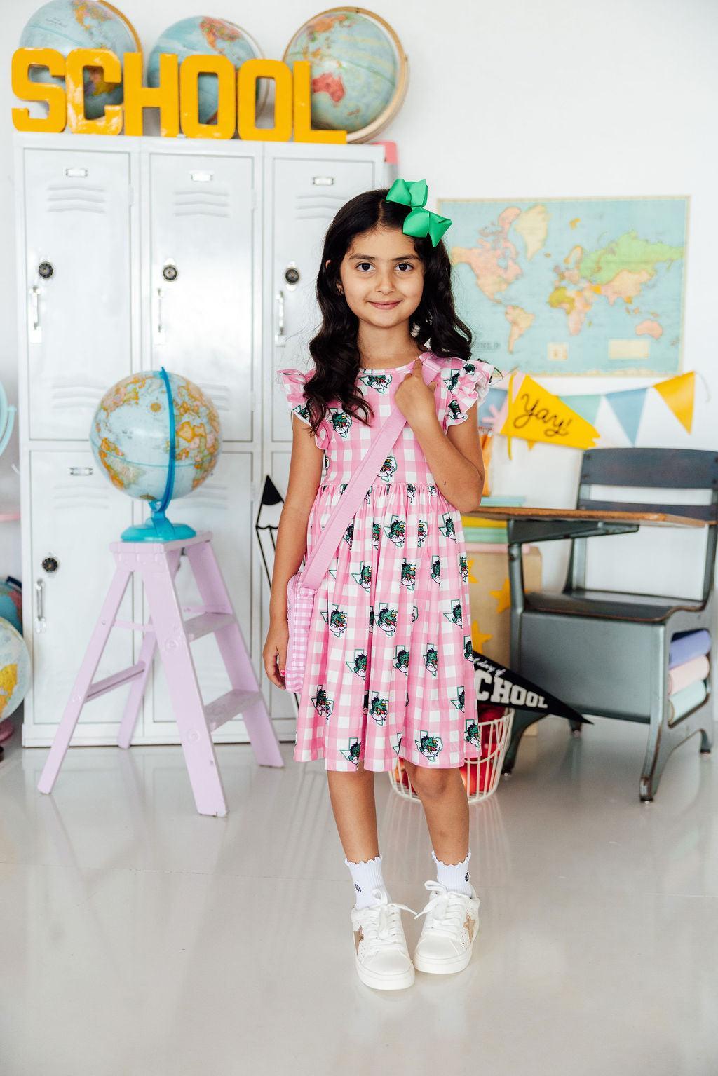 Southlake Carroll Gingham Dragons Flutter Twirl Dress