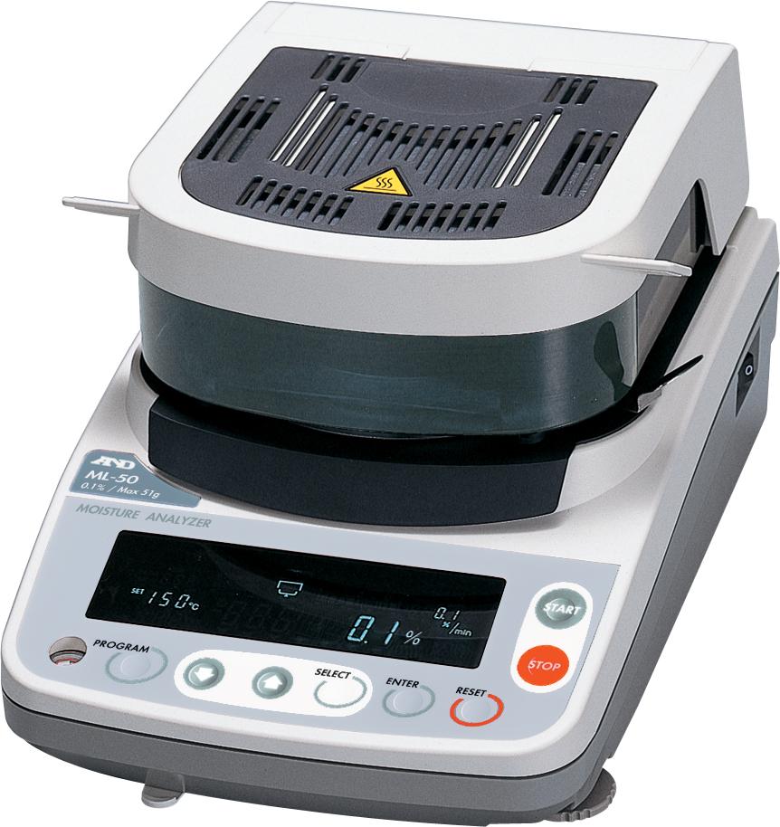 A&D Weighing ML50 Moisture Analyzer, 51g x 0.005g (0.1% Moisture Content)