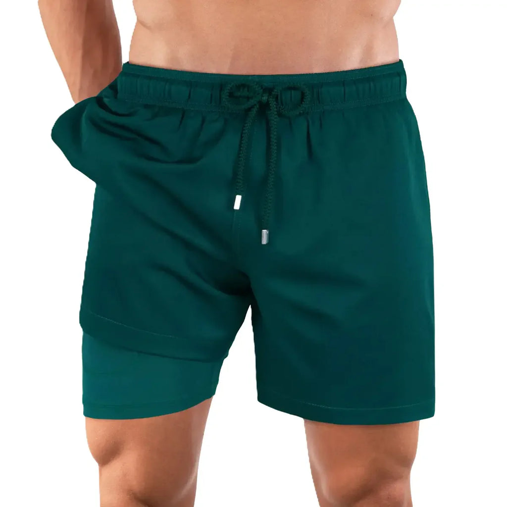 Men’s Premium Compression-Lined Hybrid Shorts – Night Green