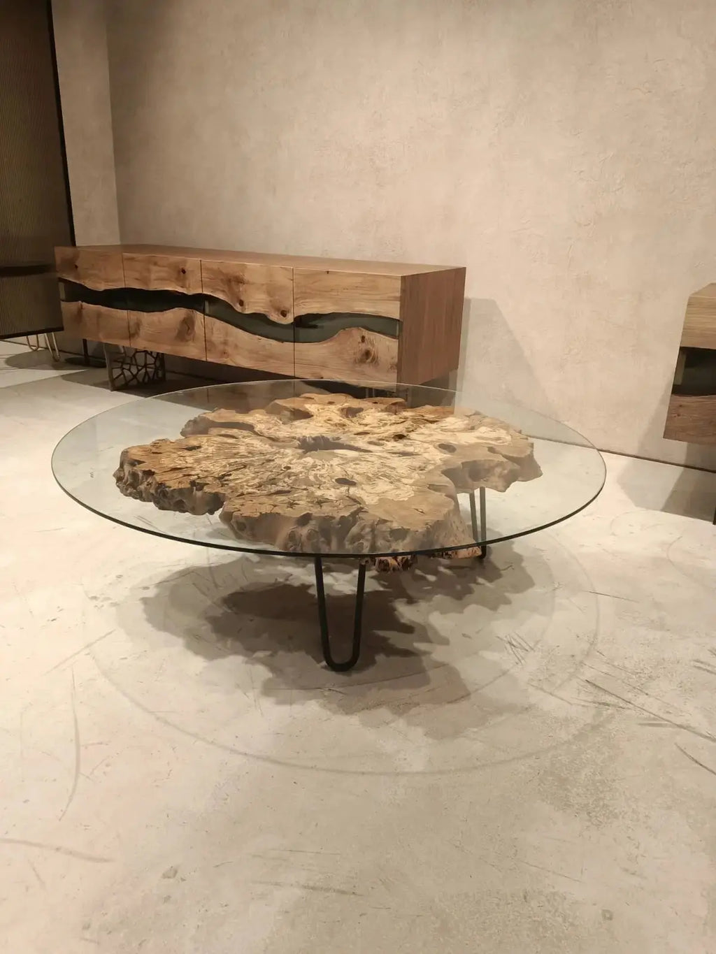 Olive Wood Rustic Coffee Table Featured Glass On Top