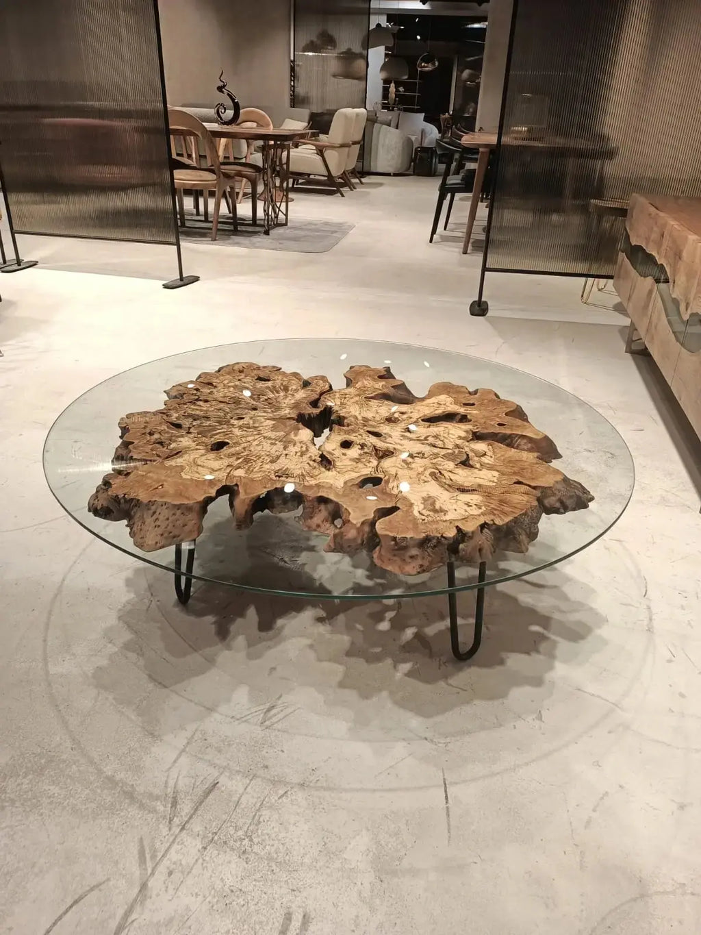 Olive Wood Rustic Coffee Table Featured Glass On Top