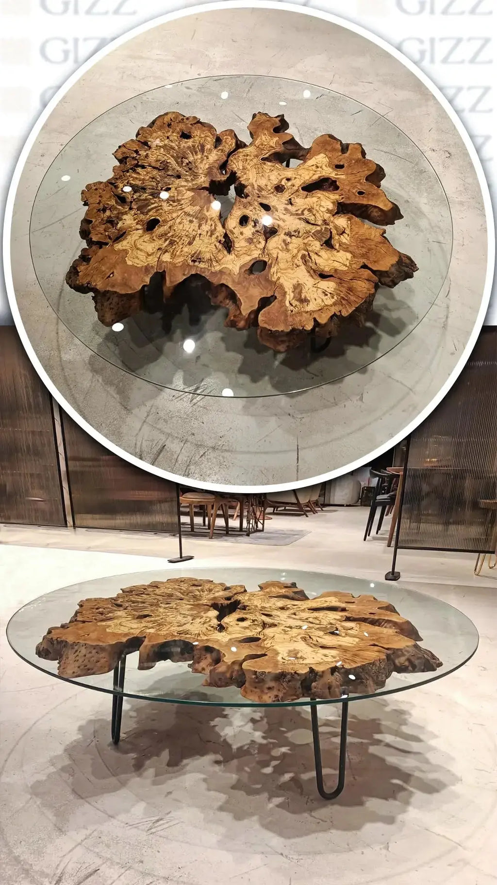 Olive Wood Rustic Coffee Table Featured Glass On Top