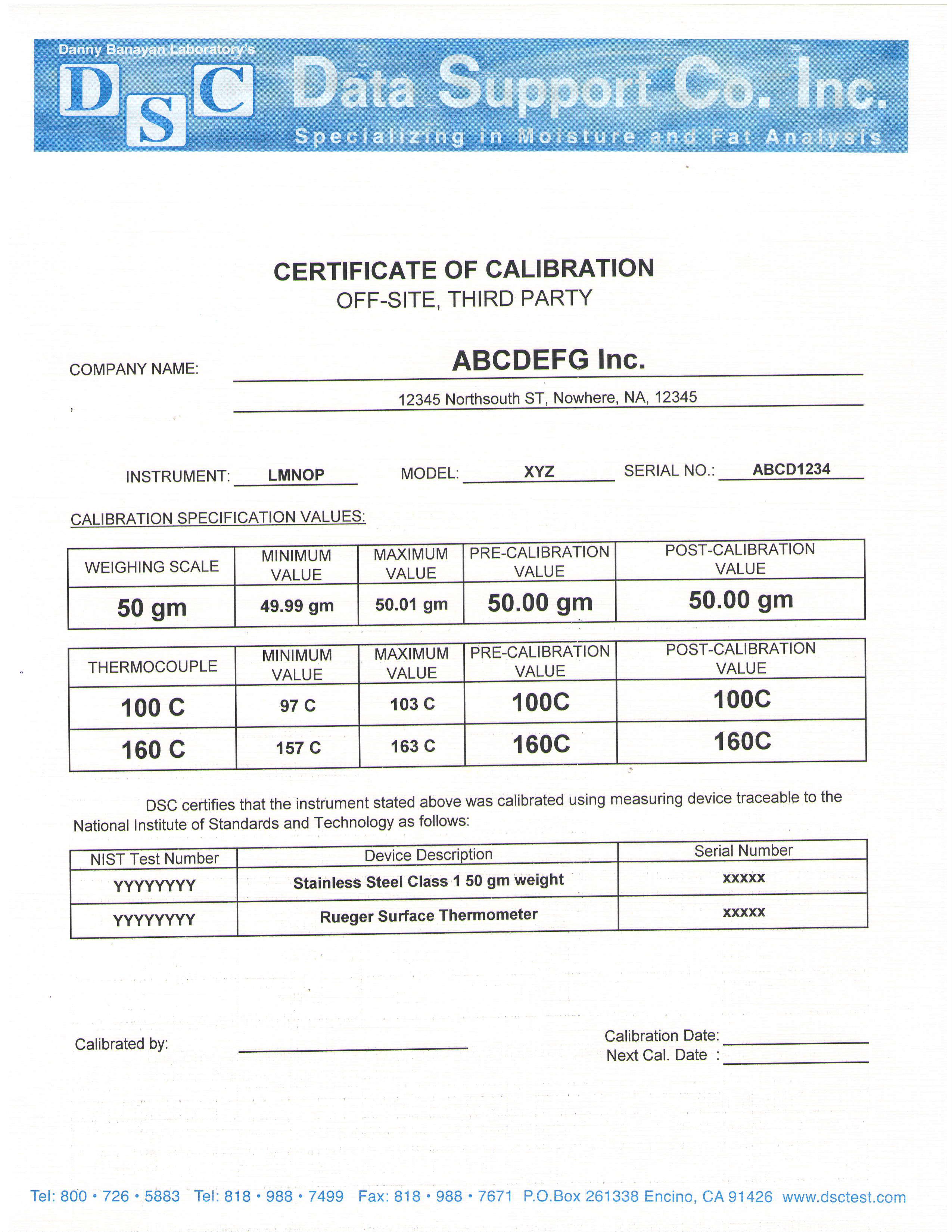 E-Copy of Calibration Certificate