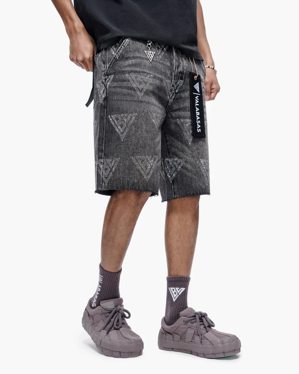Valabasas Palace Rhinestone Shorts - Grey Wash