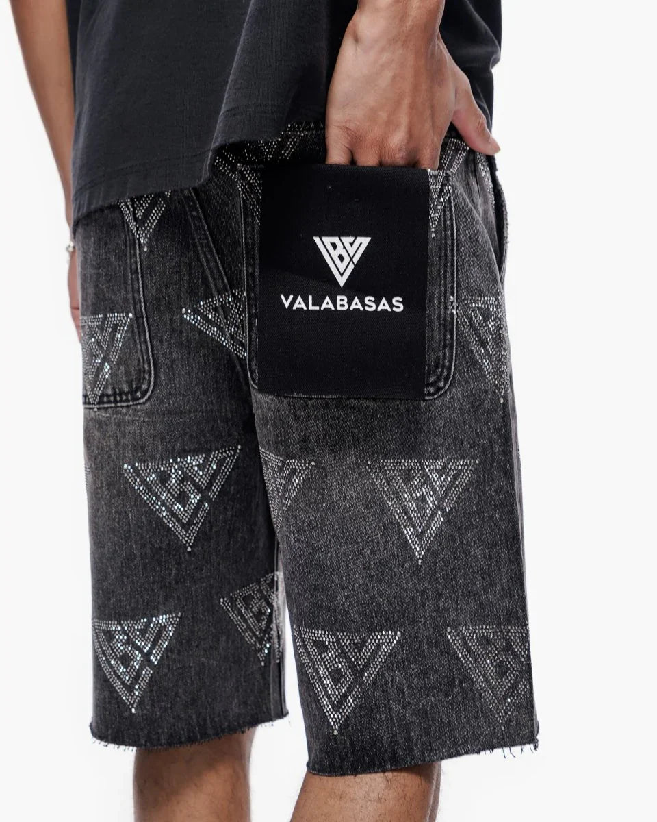 Valabasas Palace Rhinestone Shorts - Grey Wash