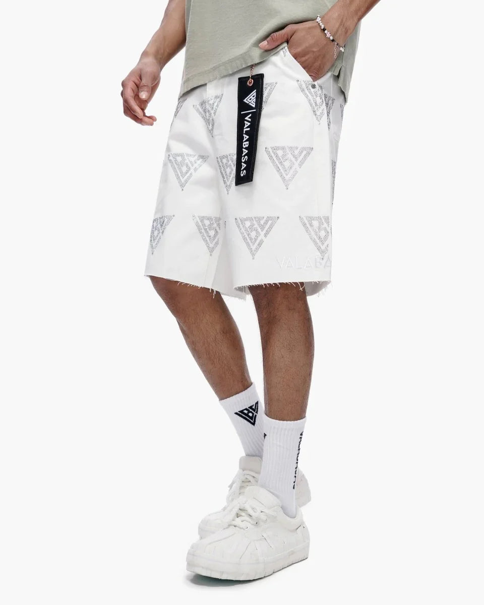 Valabasas Palace Rhinestone Shorts - White