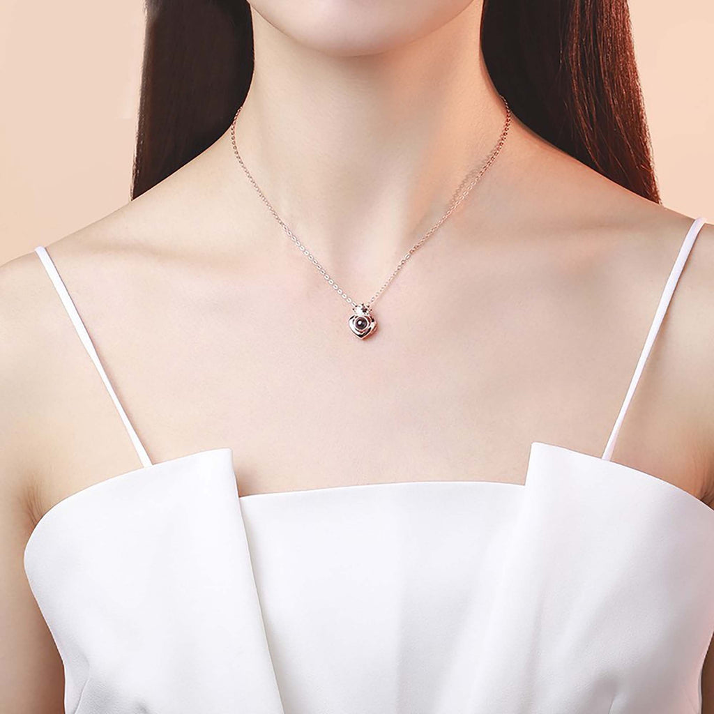Rose Gold Silver Color 100 Languages I Love You Projection Heart Crown name Pendant Necklace Romantic Memory