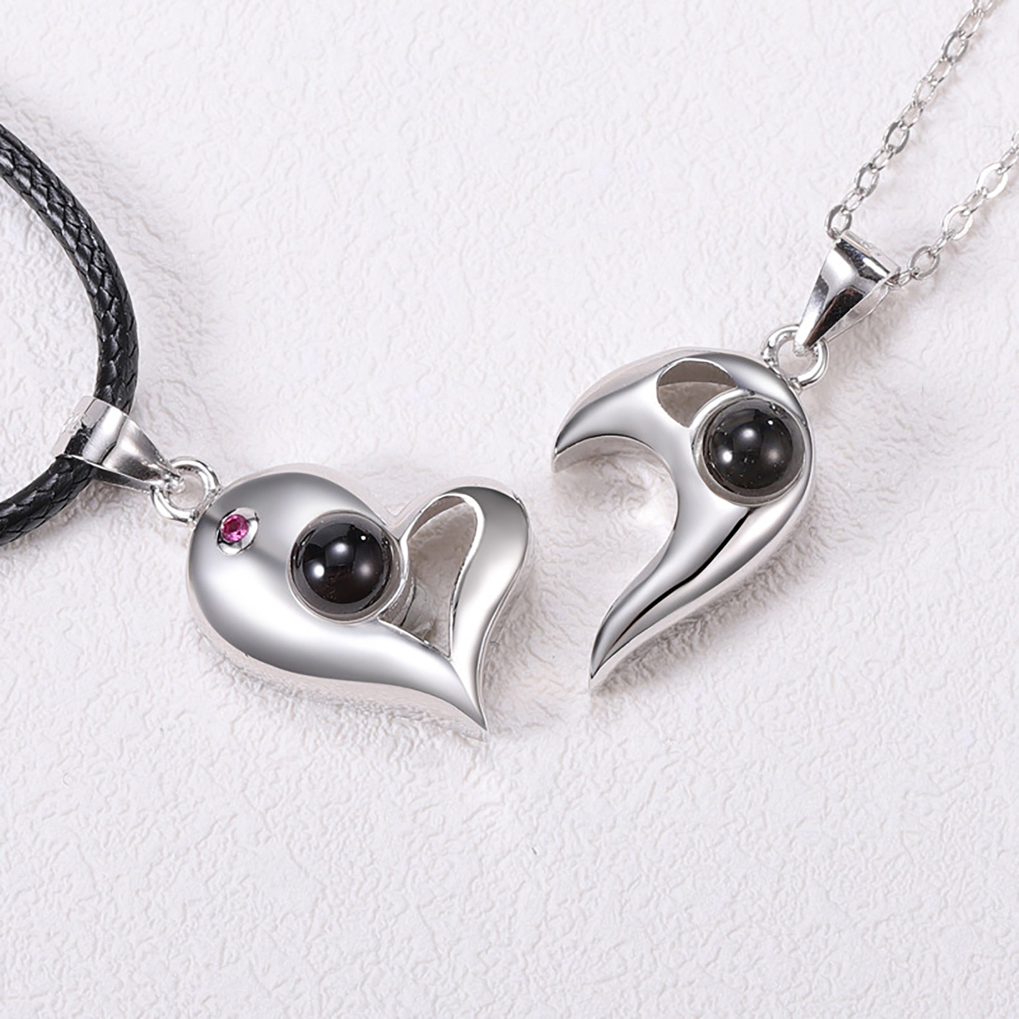 1 Pair Name Couple Heart Shape 100 Languages I Love You Projection Pendant Necklace